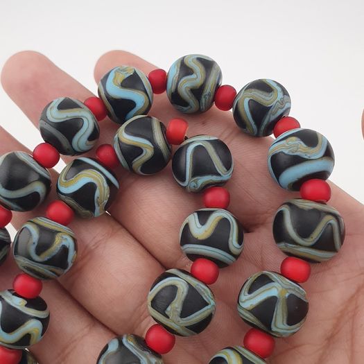 Antique Venetian Style Zigzag Pattern & Venetian WhiteHeart Glass Beads Necklace