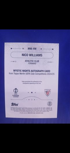 2024-25 Topps Merlin Nico Williams "Mystic Nights" Gold Auto /50