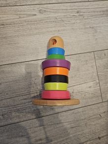 IKEA Rainbow Colored Wooden Stacking Lighthouse Wood Development Toy 8.5" tall