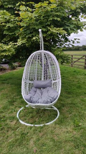 Hanging Egg Chair Rattan Style Cushion & Metal