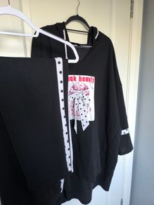 Shine Black Matching Set 4XL Fits like UK 24,26 oversized Long Tunic  Trousers