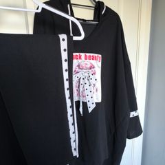 Shine Black Matching Set 4XL Fits like UK 24,26 oversized Long Tunic  Trousers