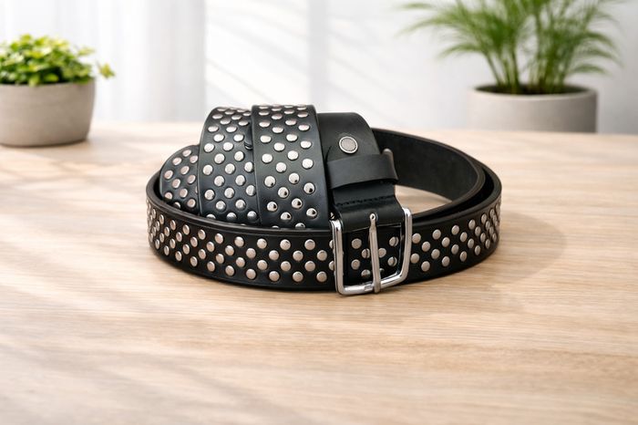Unisex Black Studded Leather Belt Punk Rock Gothic Belt with Silver Rivets for Men & Women