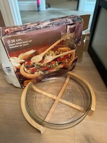 Large glass bowl / wooden stand / bowl only