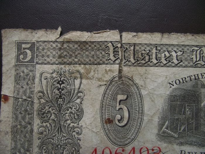 1939 Ulster Bank 5 Pounds, hand-signed 'Lester'