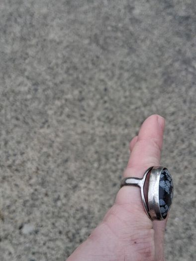 Midcentury Snowflake Obsidian Sterling Silver Ring