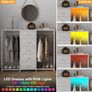 5 Drawer Dresser with Clothes Rack Chest of Drawers with Clothes Rail LED Lights Wardrobe Closet Drawers Charging Station Flexible Shelf Open Shelves for Bedroom Living Room Image 5