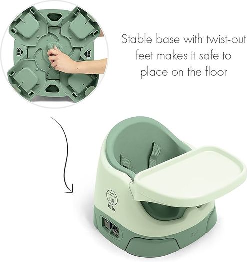 Baby Bug Booster Seat For Dining, Detachable Tray, Harness, Adjustable Seat and Non-Slip Feet, Eucalyptus