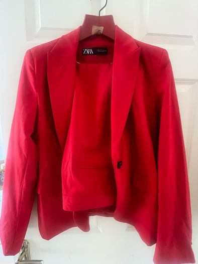 Zara red trouser suit and blazer