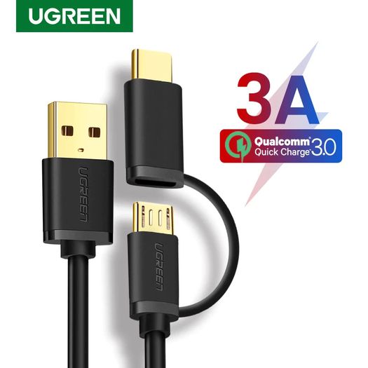 Ugreen 1M 2-in-1 (USB-C & Micro USB) QC 3.0 Fast Charger & Data Sync Gold Plated Cable (Brand New/Warranty)
