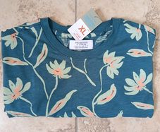 Primark Teal T-Shirt Floral/Flower Print Men XL 44-46 in 109-118 cm 100% cotton