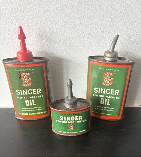 3 x Vintage Singer Sewing Machine Oil Tins