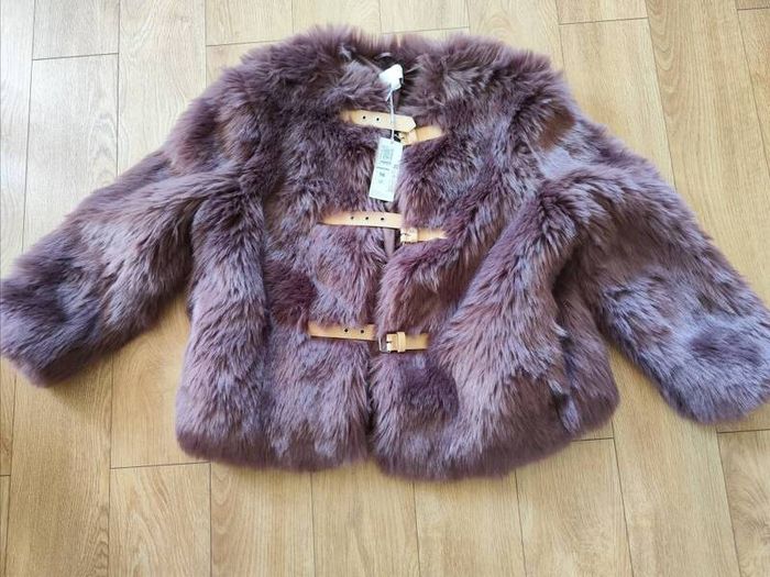 Brand New Fur Faux coat jacket burgundy purple M&S Sienna Miller Size 16