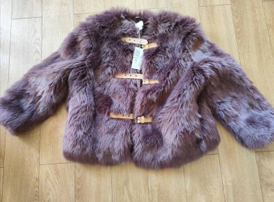 Brand New Fur Faux coat jacket burgundy purple M&S Sienna Miller Size 16