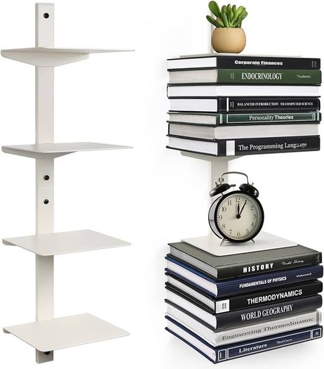 NEW SALE | Invisible Floating Bookshelf for Wall Mounted, 4 Tier Vertical Spine Book Tower, 2 Pack White