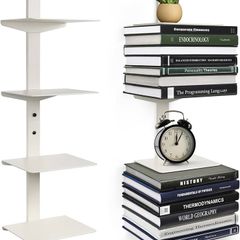 NEW SALE | Invisible Floating Bookshelf for Wall Mounted, 4 Tier Vertical Spine Book Tower, 2 Pack White