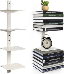 NEW SALE | Invisible Floating Bookshelf for Wall Mounted, 4 Tier Vertical Spine Book Tower, 2 Pack White