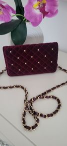 Accessorize burgundy velvet gold stud and chain bag - Rrp 50