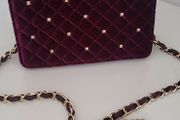 Accessorize burgundy velvet gold stud and chain bag - Rrp 50