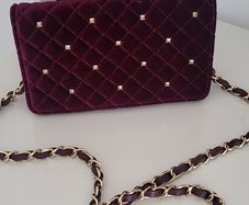Accessorize burgundy velvet gold stud and chain bag - Rrp 50