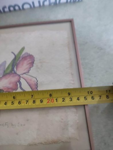 lovely framed water coulure still life of flower signed.