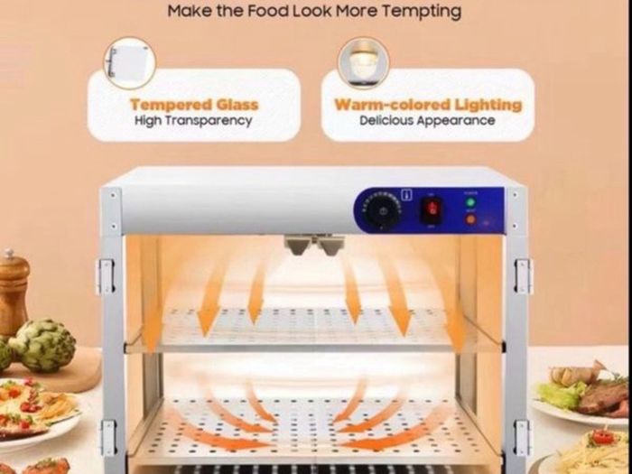 New  230v 800W Food Warmer Display Cabinet 201 stainless steel 2 Tiers Hot Cabinet for Fast-food Restaurants, Breakfast Shops