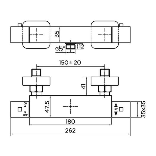 Shower Valve Thermo Bar | Square, Chrome