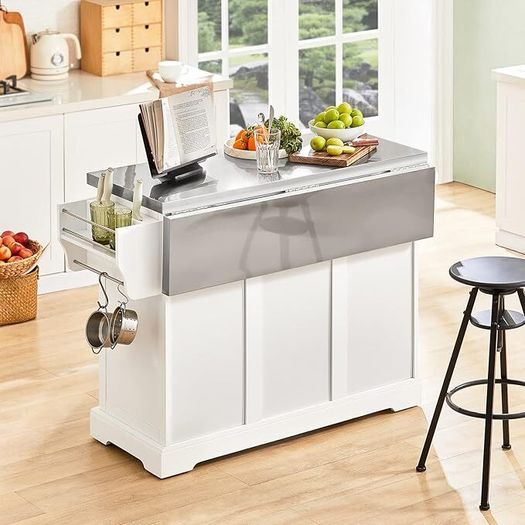 Kitchen Island  with  Expandable Stainless Steel Top