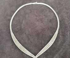 Vintage Woven V Serpentine Style 925 Sterling Silver Necklace