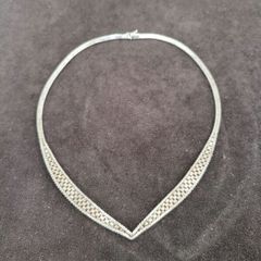 Vintage Woven V Serpentine Style 925 Sterling Silver Necklace