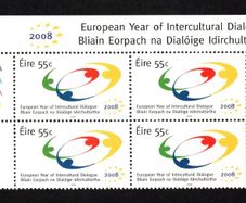 2008 Ireland European year of Intercultural Dialogue Commemorative Stamp Plate Block 1A1A1A1A Mint Never Hinged (MNH)