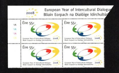2008 Ireland European year of Intercultural Dialogue Commemorative Stamp Plate Block 1A1A1A1A Mint Never Hinged (MNH)