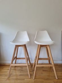 2 Modern White & Wood Kitchen Bar Stools
