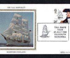 1982 Great Britain Benham Silke Cover showing The Tall Ships Race tying 24p Lord Nelson and H.M.S. Victory commemorative stamp