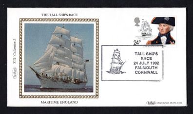 1982 Great Britain Benham Silke Cover showing The Tall Ships Race tying 24p Lord Nelson and H.M.S. Victory commemorative stamp