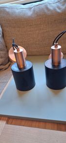 Pendant ceiling lights copper and black.