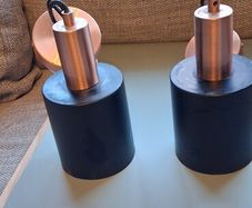 Pendant ceiling lights copper and black.