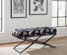Metal frame bench with velvet seat