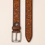 Unisex Genuine Leather Tooled Belt Vintage Floral Western Leather Belt Image 8