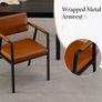 Set of 2 Brown PU Leather Dining Chairs with Armrests Modern Style & Durable Metal Frame Image 4
