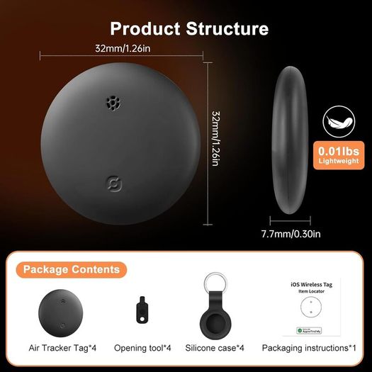Air Tracker Tags-4 Pack, Bluetooth Tracker Works with Apple Find My APP (iOS Only), Smart Tag with Protective Case, Keys Finder and Item Finder for Luggage, Backpack, Suitcases, Replaceable Battery