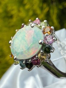 Ethiopian Opal Multi-Tourmaline Solitaire Ring