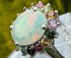 Ethiopian Opal Multi-Tourmaline Solitaire Ring