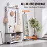 Hall Tree, Wooden Hall Tree with Bench and Shoe Storage, White Hall Tree with Coat Rack, Adjustable Shelves and 5 Hanging Hooks, Image 2