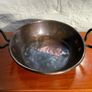Large heavy antique copper dish with ring handles. Image 6