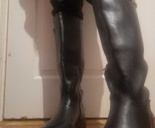Flat Black Leather Knee High Riding Boots
