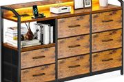 Chest of Drawers with Drawers, Drawer Cabinet with LED Light Strips with 10 Adjustable Colours and 2 USB and 2 AC