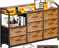 Chest of Drawers with Drawers, Drawer Cabinet with LED Light Strips with 10 Adjustable Colours and 2 USB and 2 AC