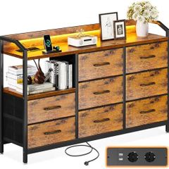 Chest of Drawers with Drawers, Drawer Cabinet with LED Light Strips with 10 Adjustable Colours and 2 USB and 2 AC