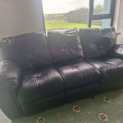 Black Leather 3-Seater Recliner Sofa & 2 Recliner Chairs